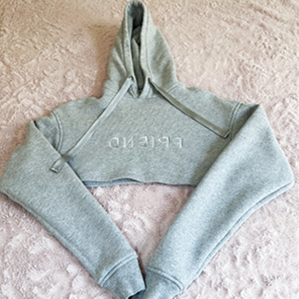 Grey Cropped sweatshirt KROST ZIP Limited Edition SUPPORT YOUR FRIENDS HOODIE - Picture 2 of 16